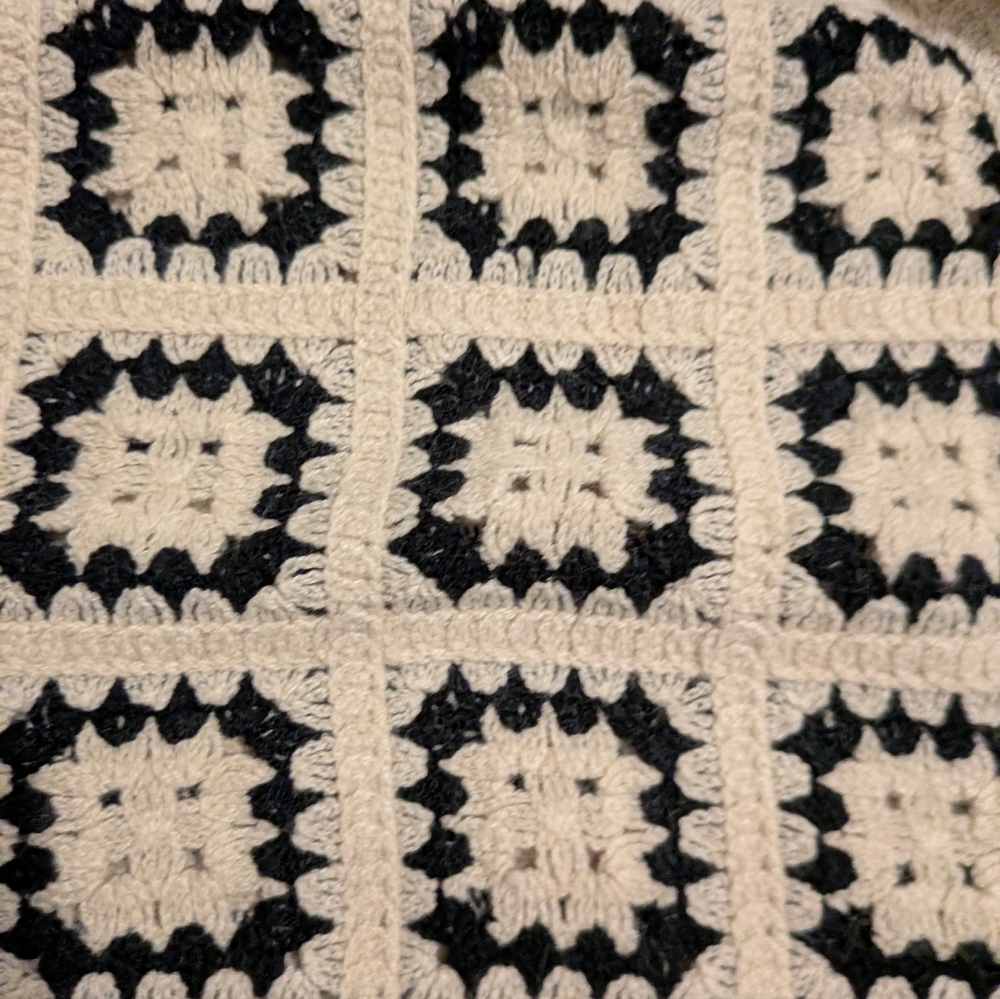 Sumwon Granny Square Black And Tan Cardigan/Button Down Shirt M - Picture 3 of 9